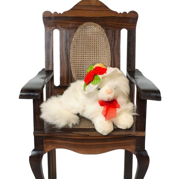unbranded Other - Plush White Cat with Hat and Red Bow Meows Talks Persian Fluffy